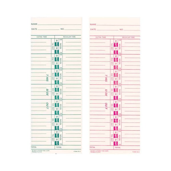 Lathem E8-100 Weekly Time Cards - 8.5x3.75 Inch - Box Of 100, 1-Sided