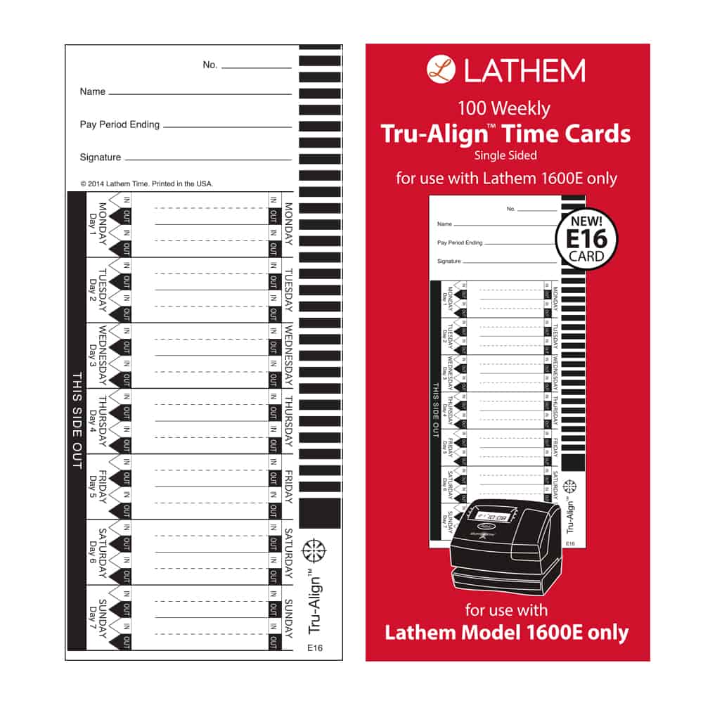 タイムカード Lathem | E16-100 Time Cards (100 Pack)
