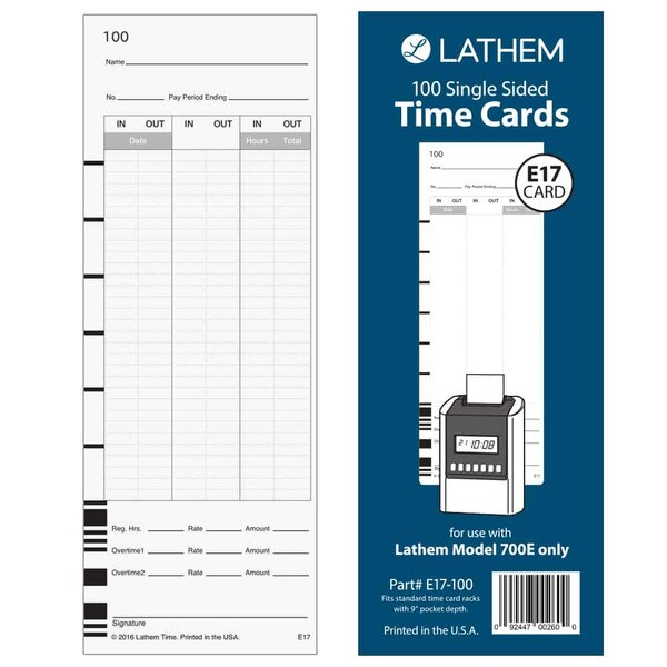 Lathem E8 Thermal Time Clock Attendance Cards – Weekly Format, 100-Pack