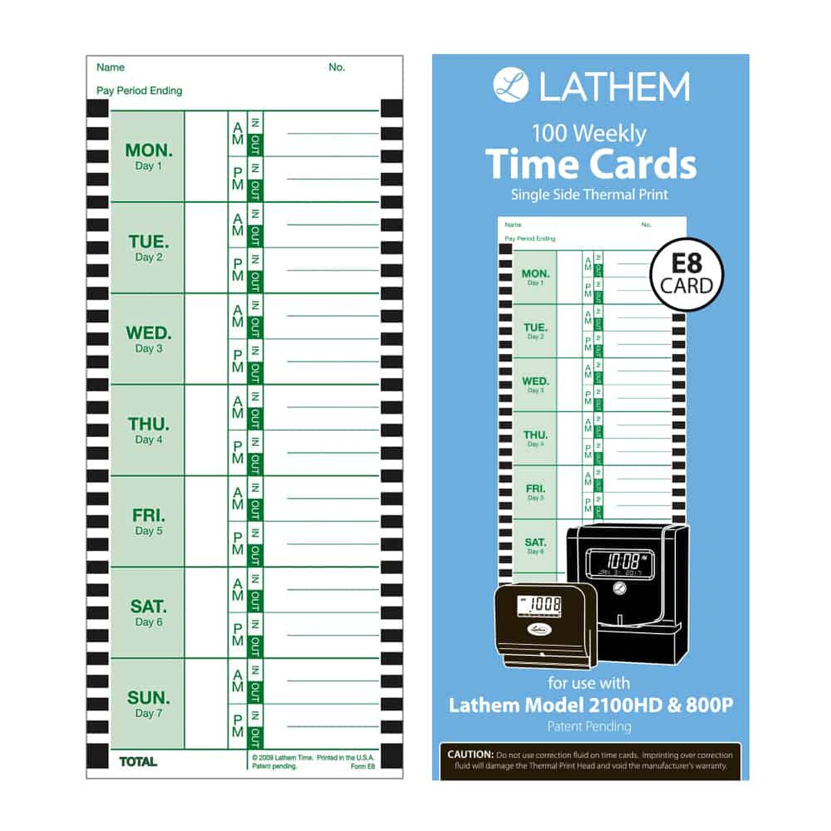 Lathem E8100 Weekly (Thermal Print) Time Cards (100 Pack)