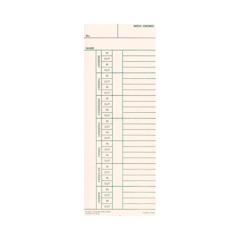 K1400, Time Cards (Box of 1,000)
